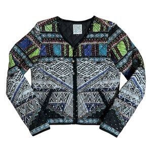 Billabong Geometric Patterned Blazer - Black, Blue, Green